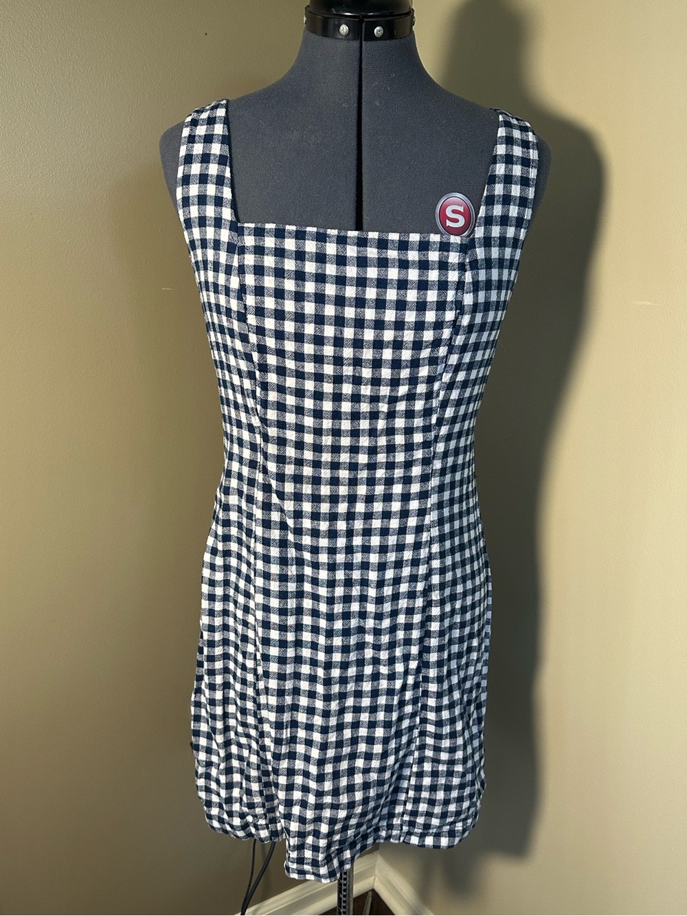 Old Navy Gingham Navy & White Square Neck Dress - MEDIUM